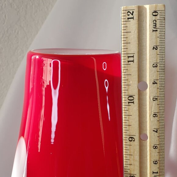 Cosmo Vase Red & White Blown Art Glass Murano Style Pop Art MCM Oblong 11" Tall - Picture 5 of 13